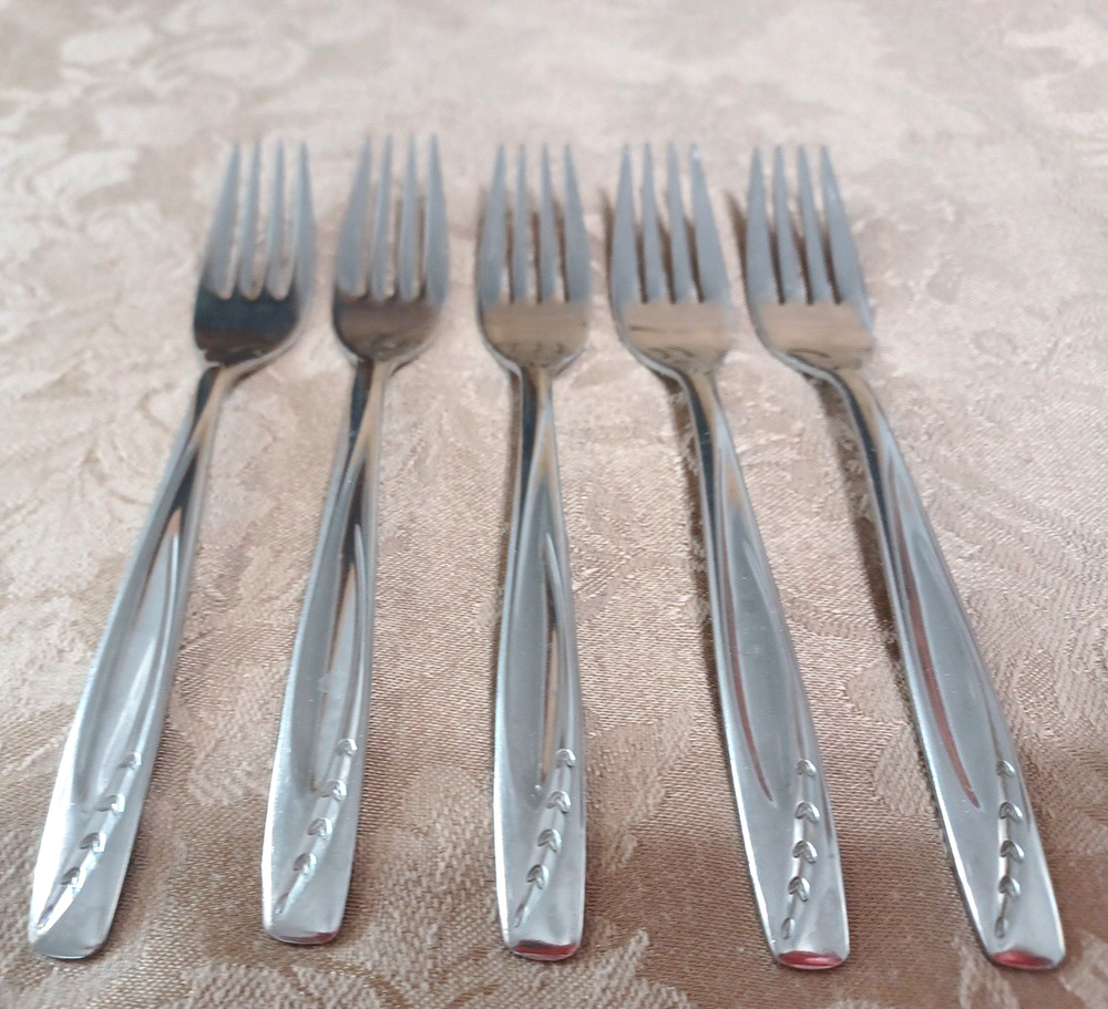 5 Rogers Cutlery Lawncrest International Stainless 7" Glossy Salad Forks Set